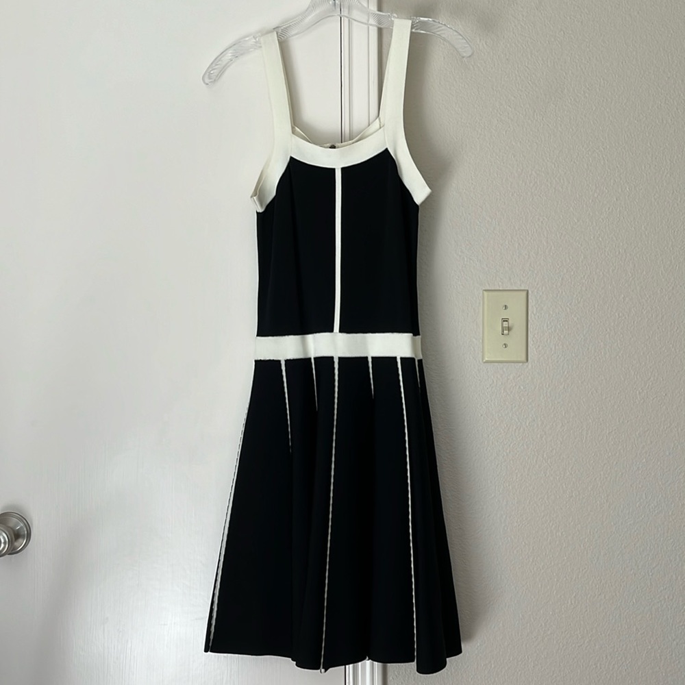 Parker Fit and Flare Skater dress. Size Small. Black with white trim.
